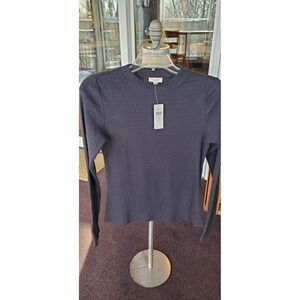 PILCRO Black Ribbed Long Sleeve Crew Neck Top Size Medium NEW